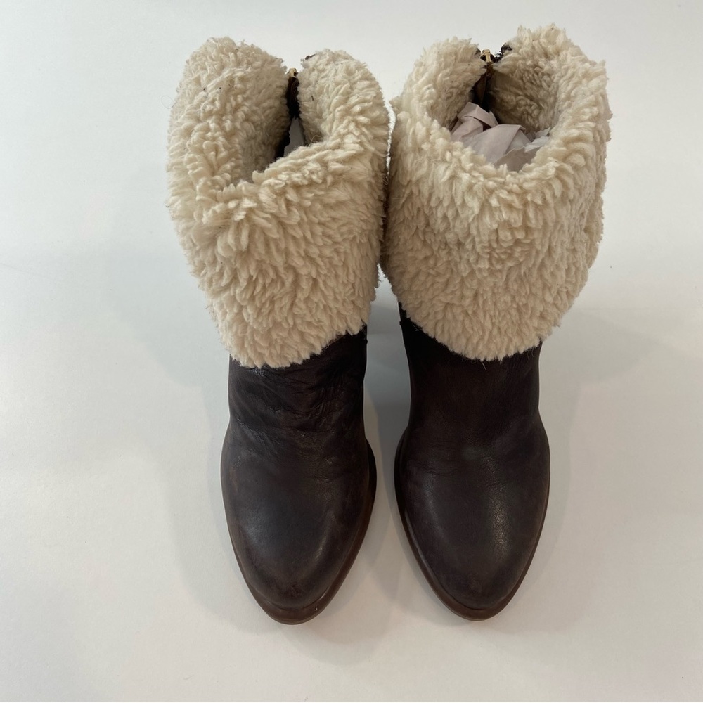 Tommy Hilfiger heeled ankle boots brown genuine leather shearling size 8 almond - Picture 4 of 16